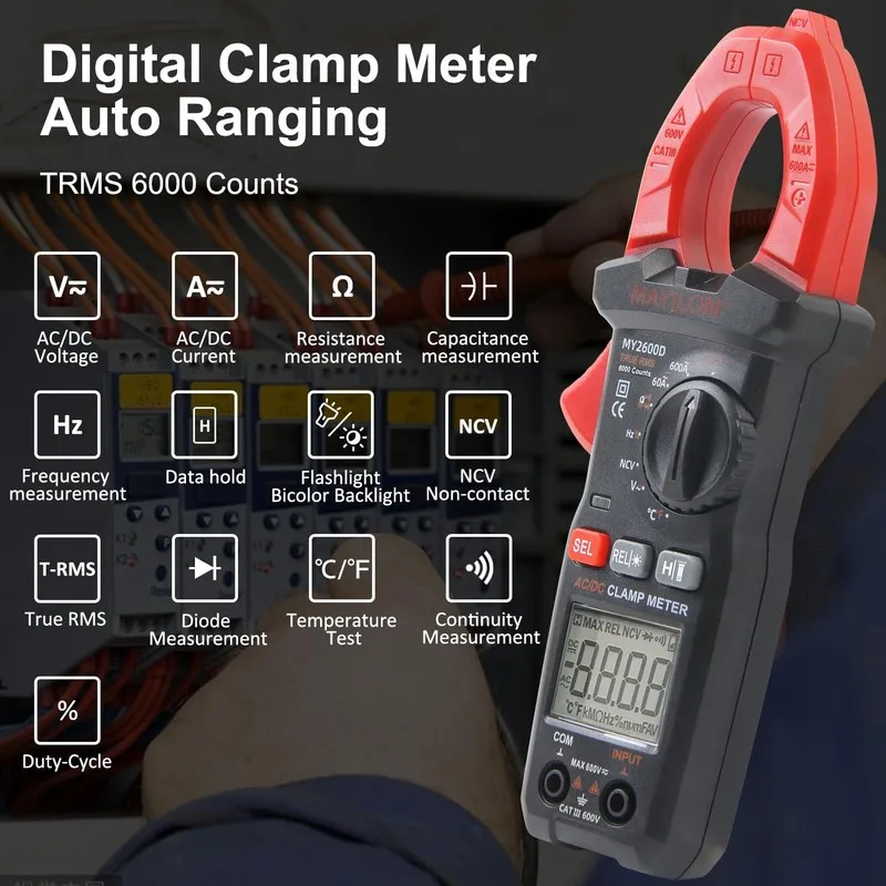 Тестер Digital Clamp Meter, Multimeter 6000Counts Volt Meter Autoranging Measure