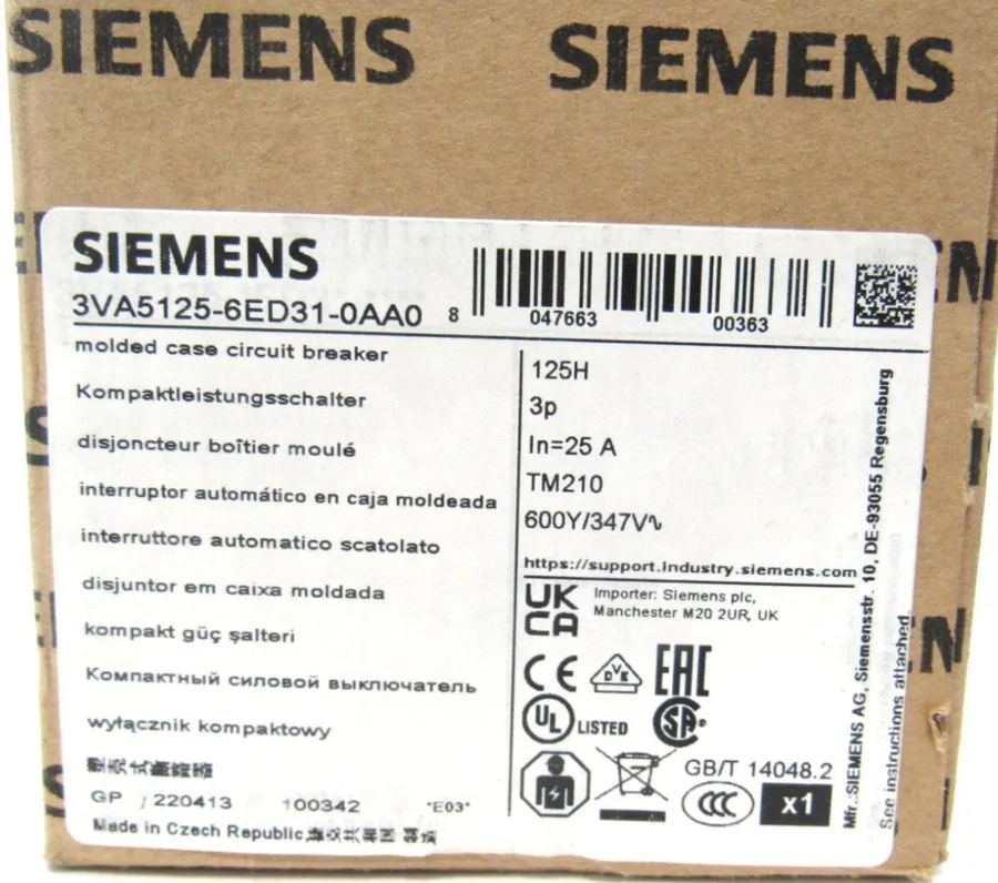 Автоматический выключатель Siemens 3VA5125-6ED31-0AA0 3p 25a 65k Circuit Breaker