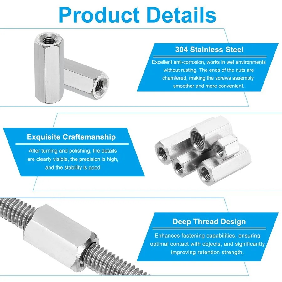 Датчик M12x1.25 Pitch 25mm 0.98" 304 Stainless Steel Hex Coupling Nut Connector — фото лота 2