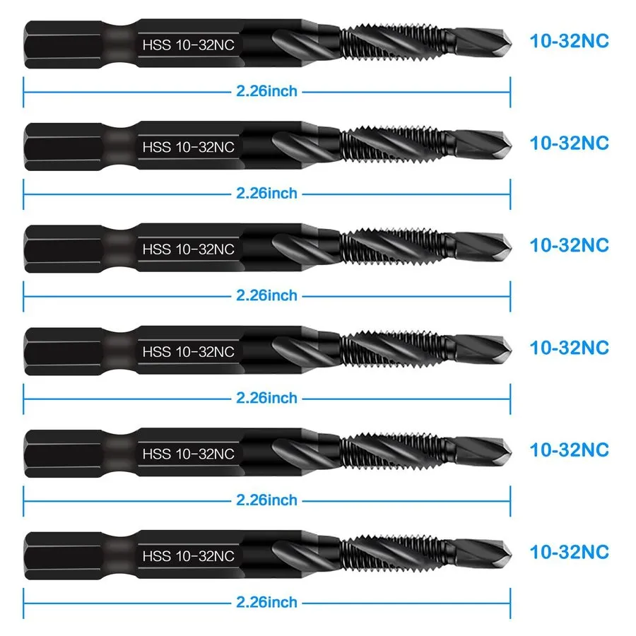 Режущий инструмент 6-pc 10-32NC Combination Drill Tap Bit Set SAE, Thread Size, 