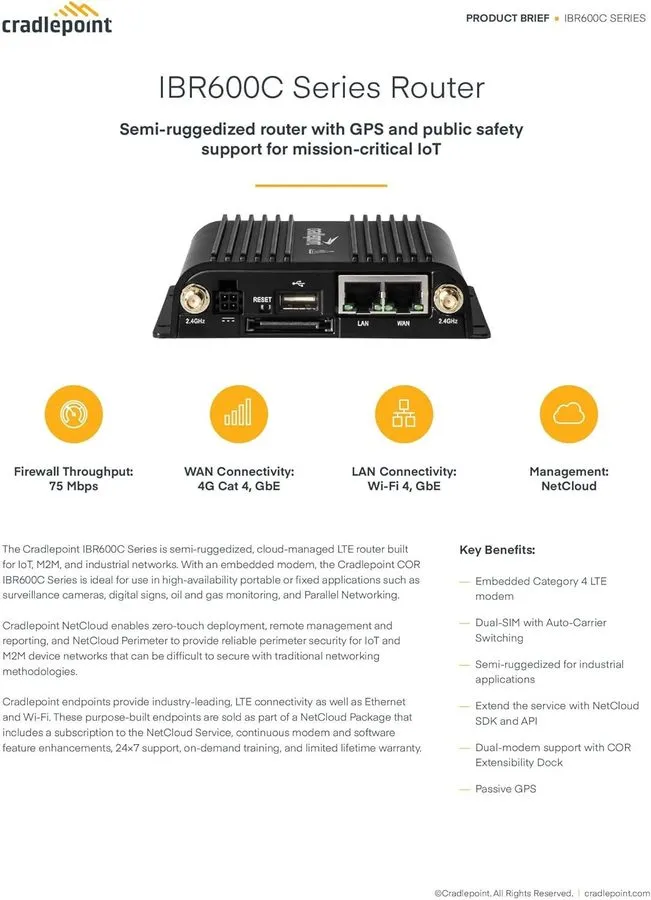 Маршрутизатор Cradlepoint IBR600C-150M-bundle 4G LTE Cat 4 w/ 3G Fallback Router — фото лота 1