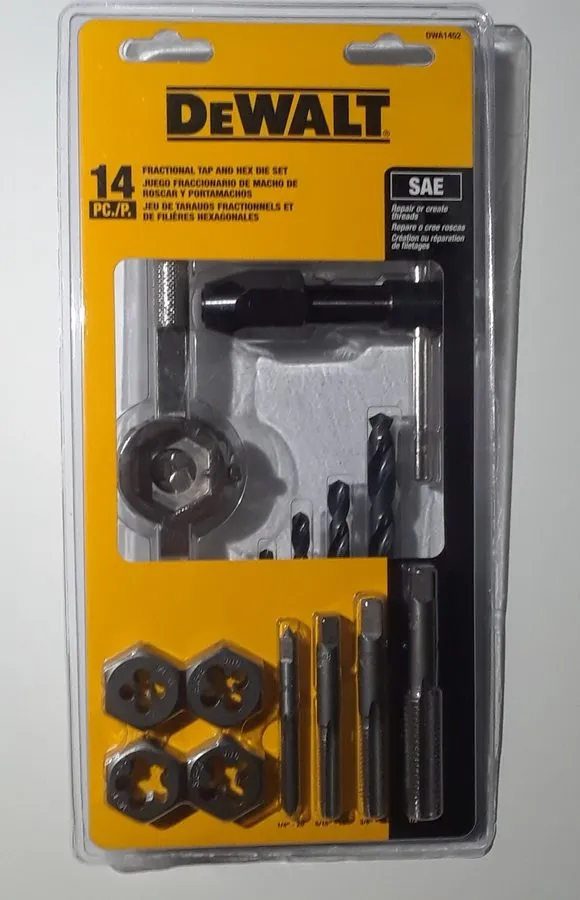 Режущий инструмент Dewalt DWA1452 Fractional Tap and Large Hexagon Die Set (14-P — фото лота 2