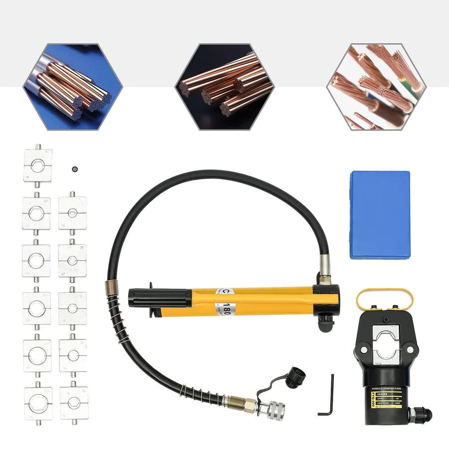 Кабель 20 Ton Hydraulic Crimper Crimping Tool Cable Wire Hose Lug Terminal+12 Di