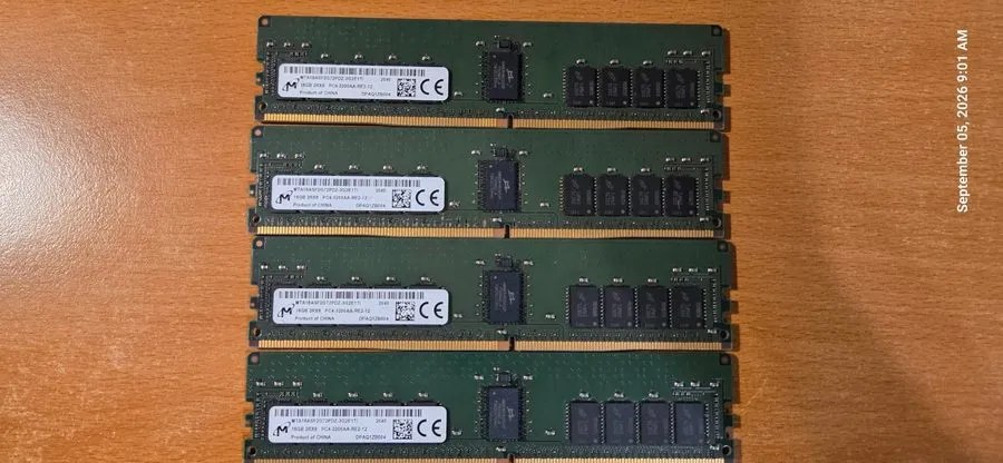 Модуль памяти Micron 16GB 2Rx8 PC4-3200AA DDR4 MTA18ASF2G72PDZ-3G2E1TI ECC — фото лота 1