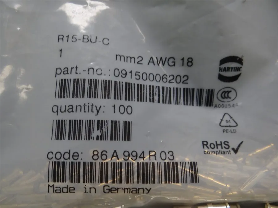 Электронный компонент Harting R15-BU-C Heavy Duty Contact Connector Pin Female
