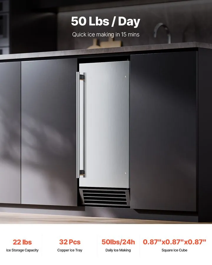 Льдогенератор Uimoso 15" Built-In Commercial Ice Maker 50lbs/24H Freestanding Ic — фото лота 1