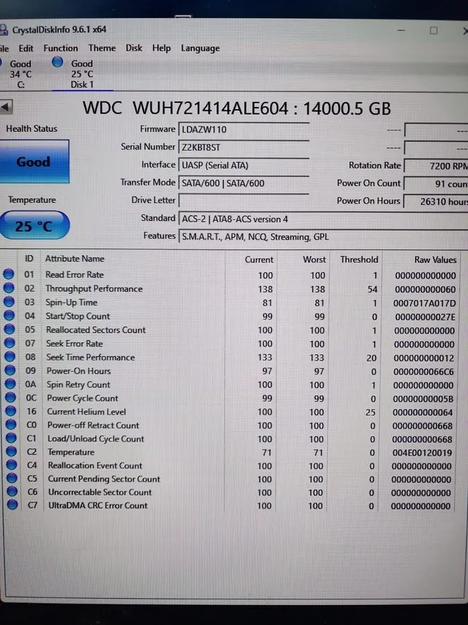Жёсткий диск Very Low Hours Western Digital Ultrastar DC HC530 7200RPM SATA 14TB — фото лота 2