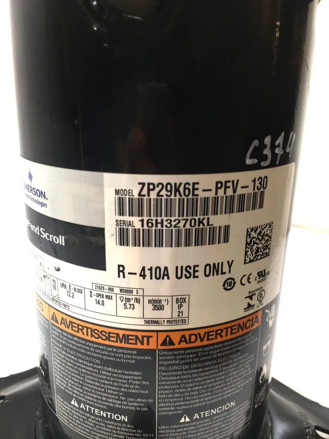 Компрессор Copeland Scroll ZP29K6E-PFV-130 Compressor 230V 1Ph 60Hz R-410A only!