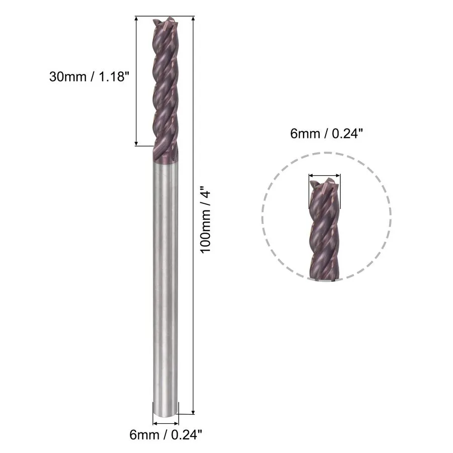 Режущий инструмент uxcell Square Nose End Mill, 6mm Tip Dia Solid Carbide AlTiN  — фото лота 1