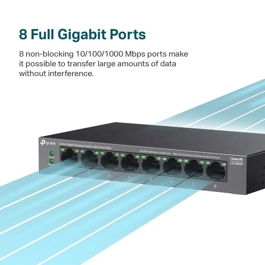 Коммутатор TP-Link LS108GP, 8 Port PoE Gigabit Ethernet Switch — фото лота 2