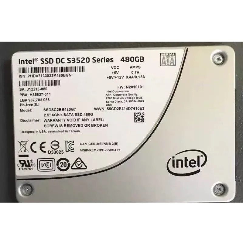 SSD-накопитель 64TMJ для DELL Intel DC S3520 480GB 6Gb/s 2.5INCH SATA SSD 064TMJ