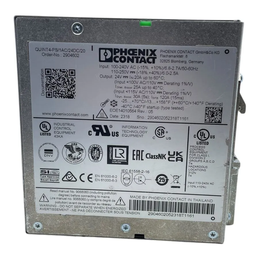Блок питания Phoenix Contact QUINT4-PS/1AC/24DC/20 24VDC 20A Power Supply 290460 — фото лота 1