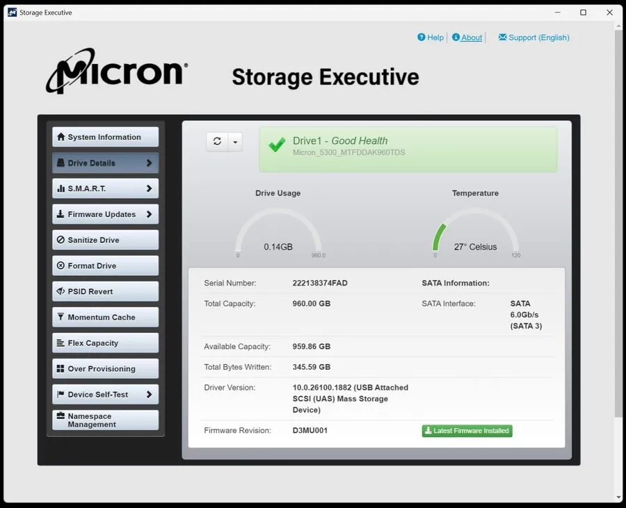 SSD-накопитель Dell Micron 960GB SATA 6Gb/s Enterprise SSD MTFDDAK960TDS DP/N 0C