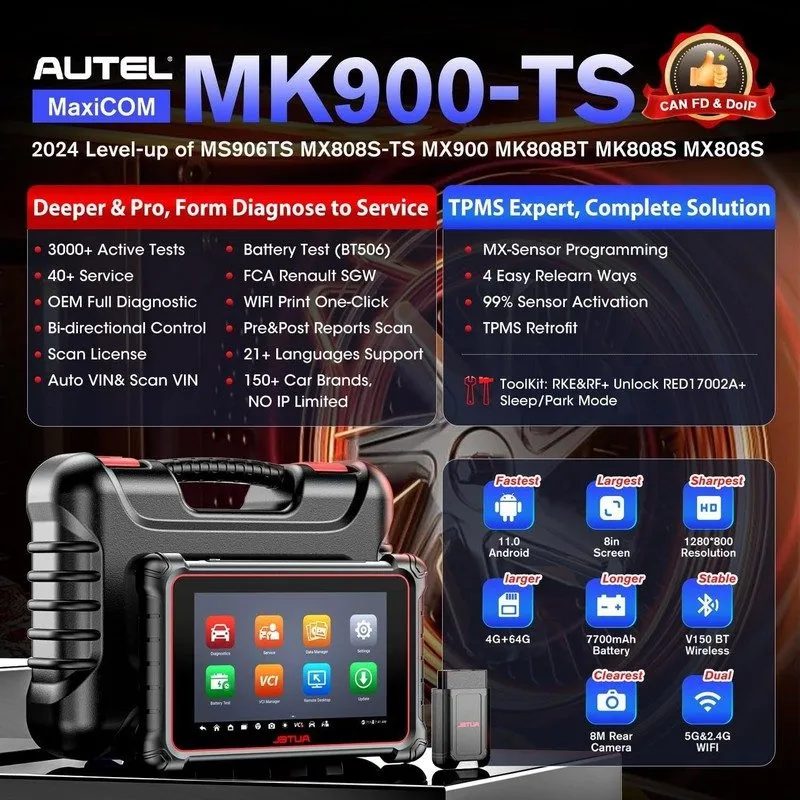 Диагностический сканер Autel MaxiCOM MK900-TS TPMS Scanner 2026 Bidirectional To