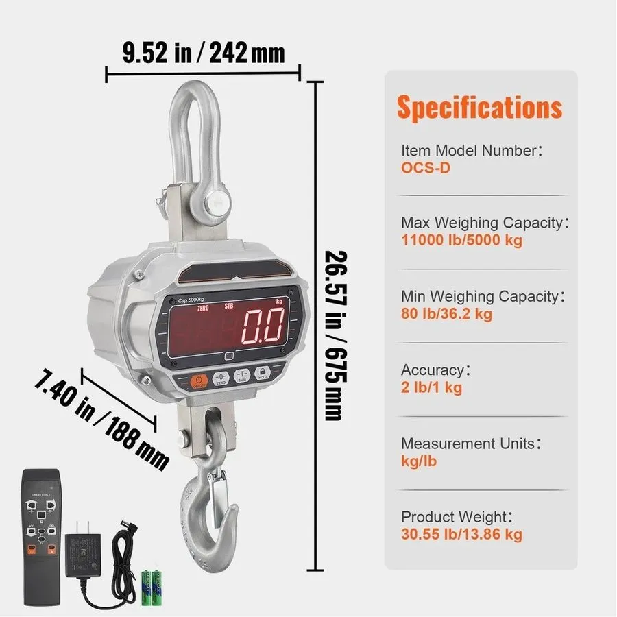 Весы Digital Crane Scale, 11000 lbs/5000 kg, Industrial Heavy Duty Hanging Scale