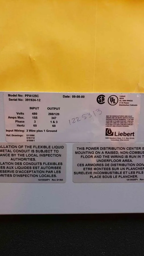 Блок розеток PDU Liebert PDU PPA125C 480x208v Power Distribution (SKU: 101064) — фото лота 2