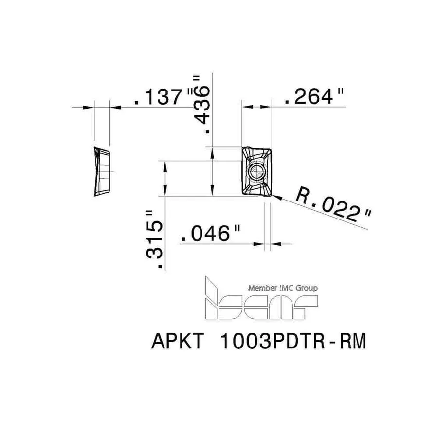 Режущий инструмент Iscar APKT1003 RM Grade IC250 Carbide Milling Insert, 0.5mm C