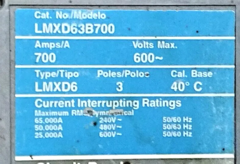 Автоматический выключатель SIEMENS LMXD63B700 SENTRON 700 AMP CIRCUIT BREAKER 3  — фото лота 1