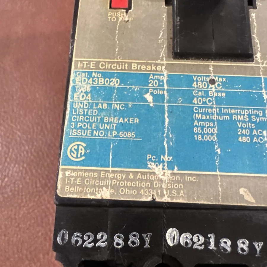 Автоматический выключатель Siemens ITE ED43B020 Sentron 20A 3-Pole Circuit Break