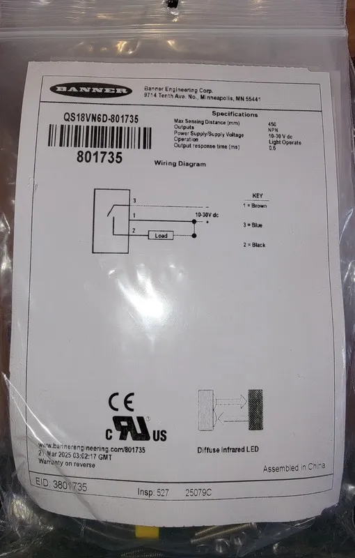 Фотоэлектрический датчик Banner QS18VN6D-801735 All Purpose Photoelectric Sensor