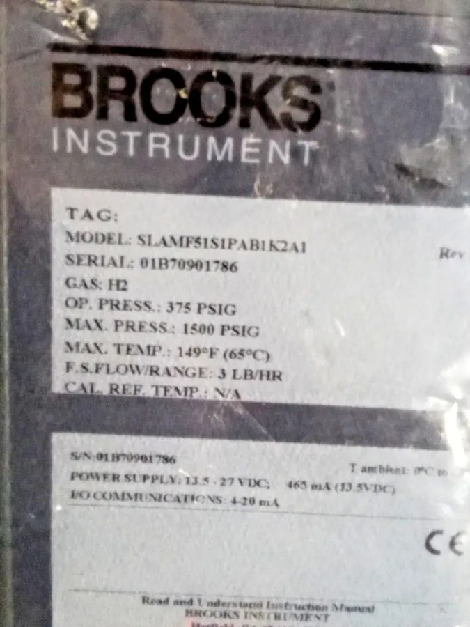Контроллер Brooks SLAMF51S1PAB1K2A1 Hydrogen Mass Flow Controller H2 1500 PSIG — фото лота 2