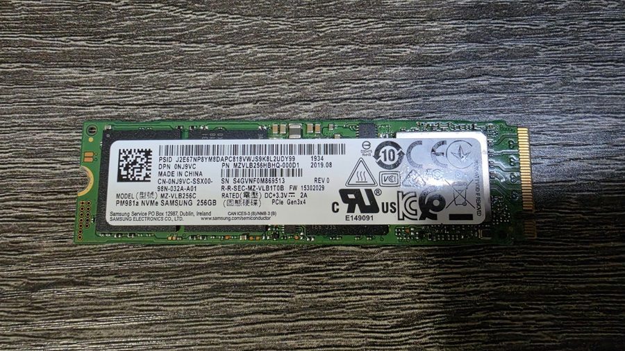 SSD-накопитель SAMSUNG PM981A PCIE NVME SSD SOLID STATE MZ-VLB256C 256GB 0NJ9VC — фото лота 1