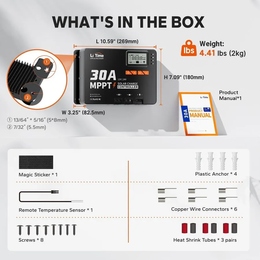 Аккумулятор 30 Amp MPPT 12V/24V/Auto DC Input Solar Charge Controller 99% MPPT T
