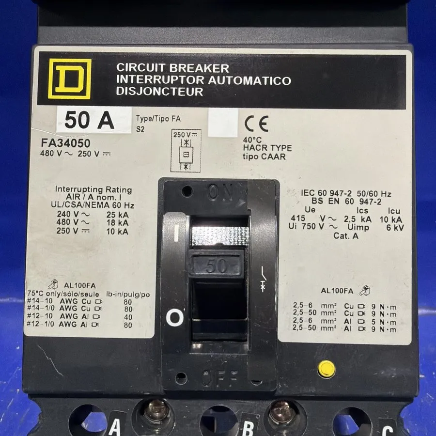 Автоматический выключатель Square D Circuit Breaker FA34050 50A 3-Pole 240/480V 
