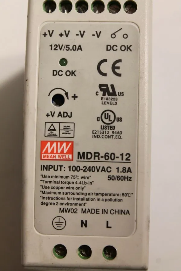 Блок питания Mean Well MDR-60-12 60W 12VDC 5A DIN Rail Switchmode Power Supply