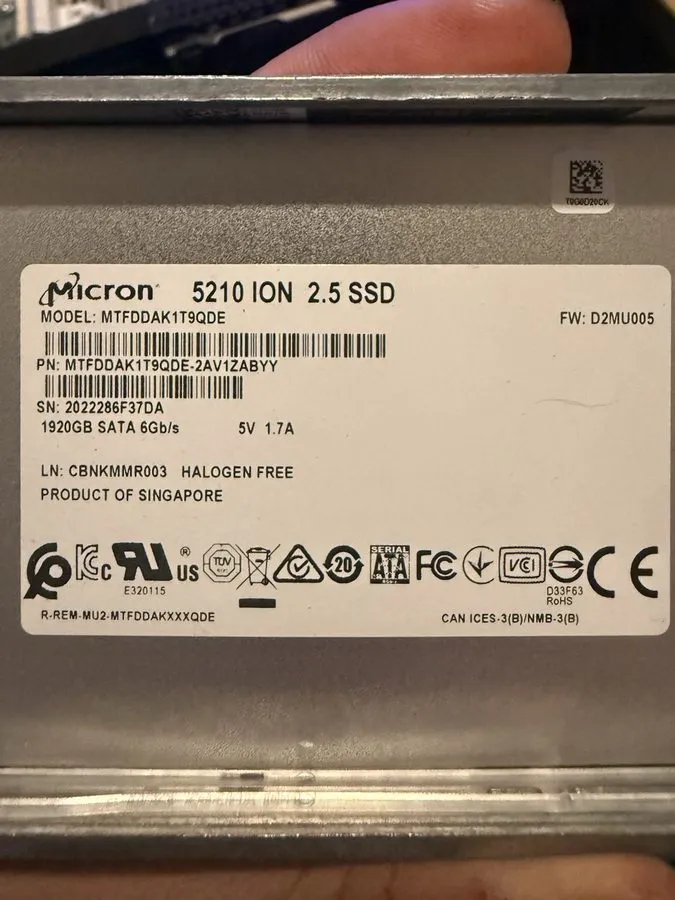 SSD-накопитель MTFDDAK1T9QDE Micron 5210 ION Series 1.92TB SATA 6Gb/s QLC 2.5in 