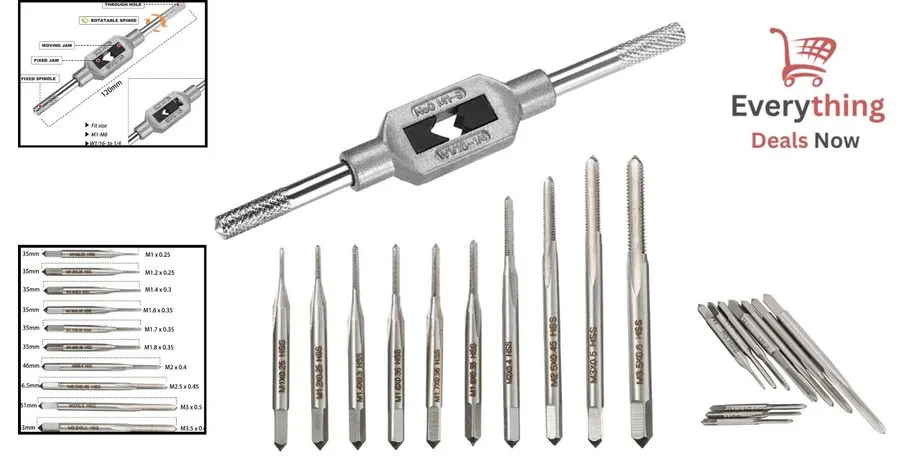 Режущий инструмент SMJXTOP Micro Metric Taps Bits Set with Tap Wrench,M1-M3.5 Mi — фото лота 1