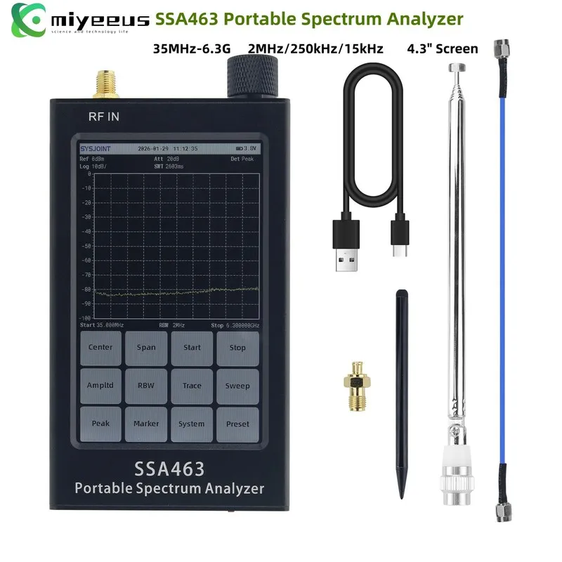 Анализатор спектра SSA463 4.3" Portable 35M-6.3G Spectrum Analyzer 2MHz/250kHz/1