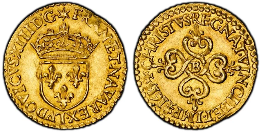 Лабораторный прибор FRANCE Louis XIII. 1615-B AV Ecu d'Or. PCGS MS62 Rouen Fr.-3 — фото лота 1
