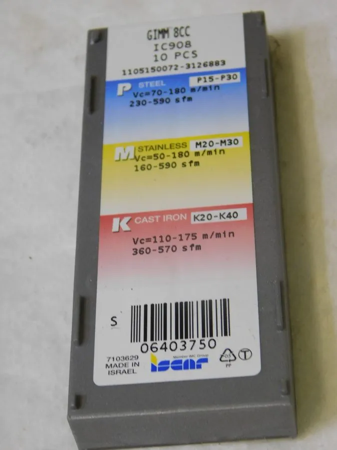 Режущий инструмент Iscar 8GIMM Grade IC908 8mm CW Carbide Grooving Insert 640375 — фото лота 2