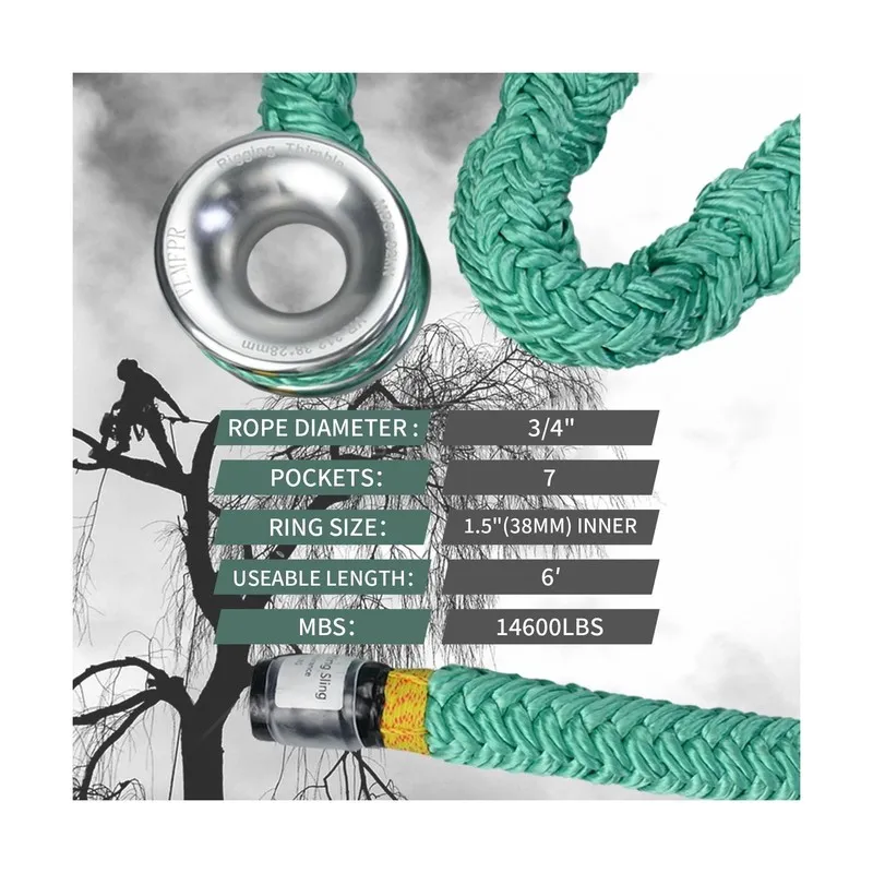 Строп Rigging Ring Sling Rope, Arborist Rope 3/4"×6' w/ 14600 lbs 7-Pocket Adjus