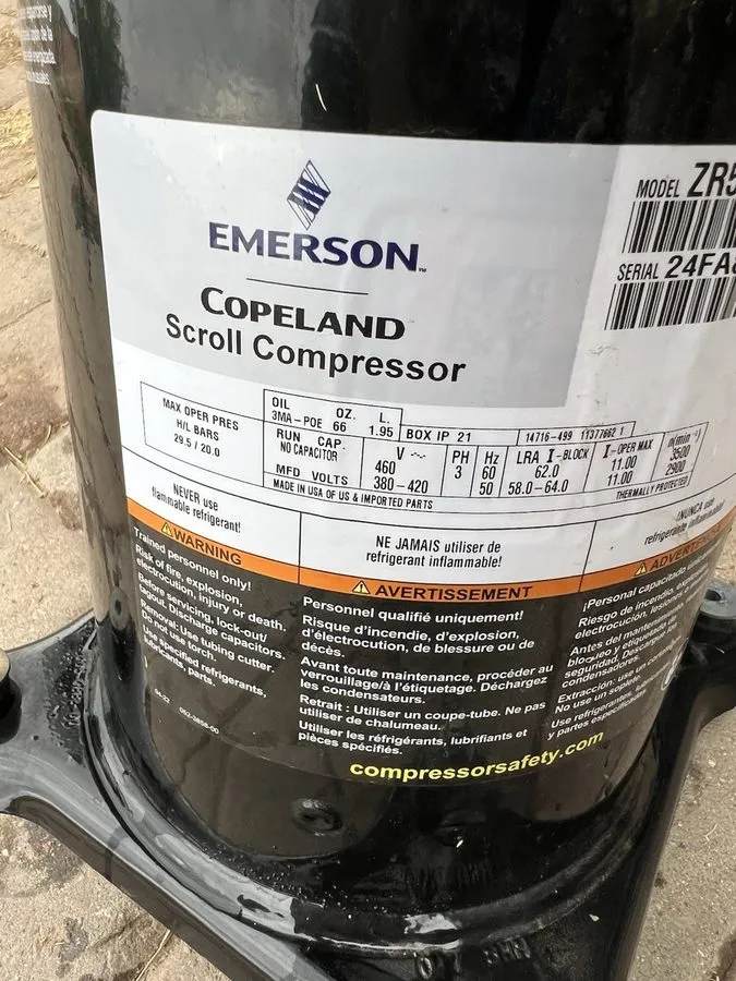 Компрессор COPELAND SCROLL COMPRESSOR model ZR57K3E TF5- 950 Year 2020 230v 3 ph