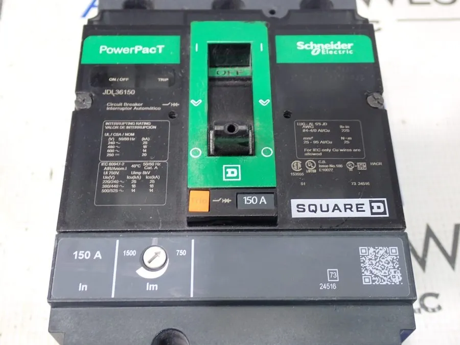 Автоматический выключатель Square D JDL36150 3 Pole 150 Amp 600 Volt 18k@480V Po — фото лота 2