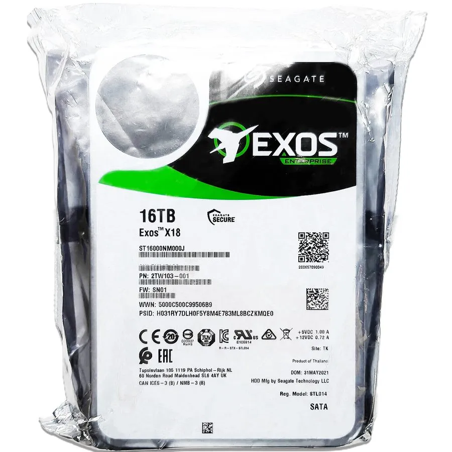 Жёсткий диск Seagate Exos 16TB Enterprise HDD X18 SATA 6Gb/s 512e/4Kn 7200 RPM 2