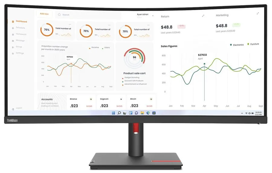 Монитор Lenovo ThinkVision T34w-30 34' WQHD Monitor 1500R Curve 4K 3440x1440 21: