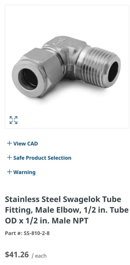 Фитинг Swagelok SS-810-2-8 Elbow Compression-to-NPT Fitting 1/2 in x 1/2 in SS