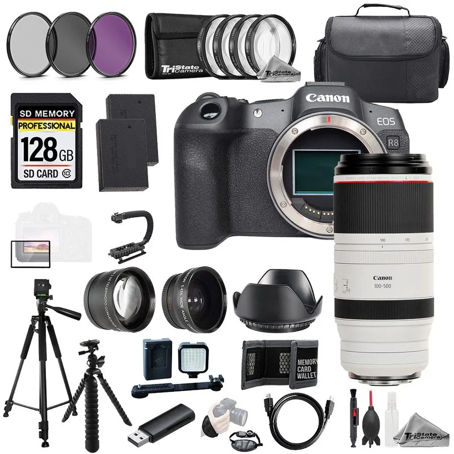 Объектив Canon EOS R8+ RF 100-500mm f/4.5-7.1L IS USM Lens+128GB+ExtBat+9PCFltr-