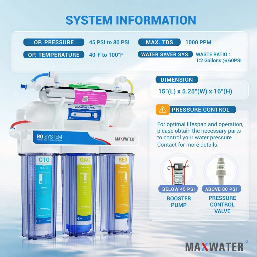 Насос 6 Stage 100GPD Alkaline RO Reverse Osmosis Drinking Water Filter System