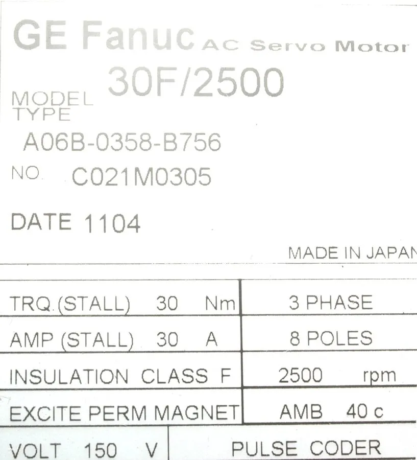 Серводвигатель Fanuc 30F/2500 AC Servo Motor A06B-0358-B756