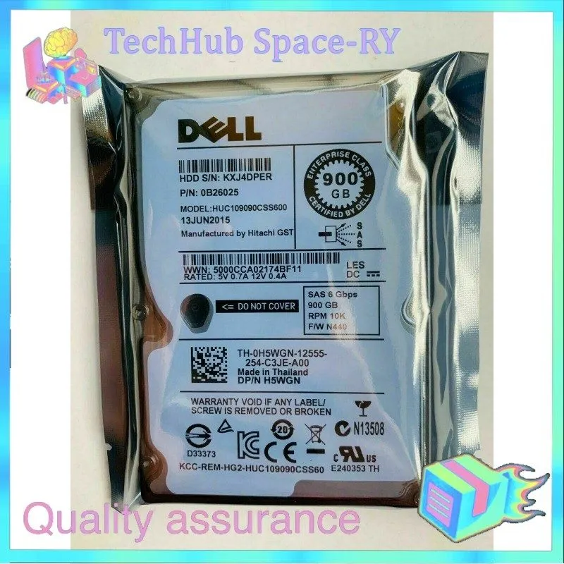 Жёсткий диск DELL H5WGN 0H5WGN 900GB 6Gbps 10K 2.5" SAS HDD HUC109090CSS600 0B26