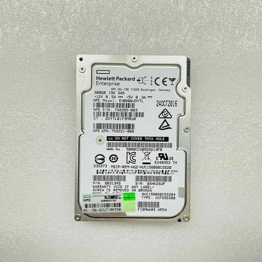 Жёсткий диск HPE 748385-003 600GB 15K SAS 12Gb/s LFF 2.5" Hard Drive EH0600JDYTL