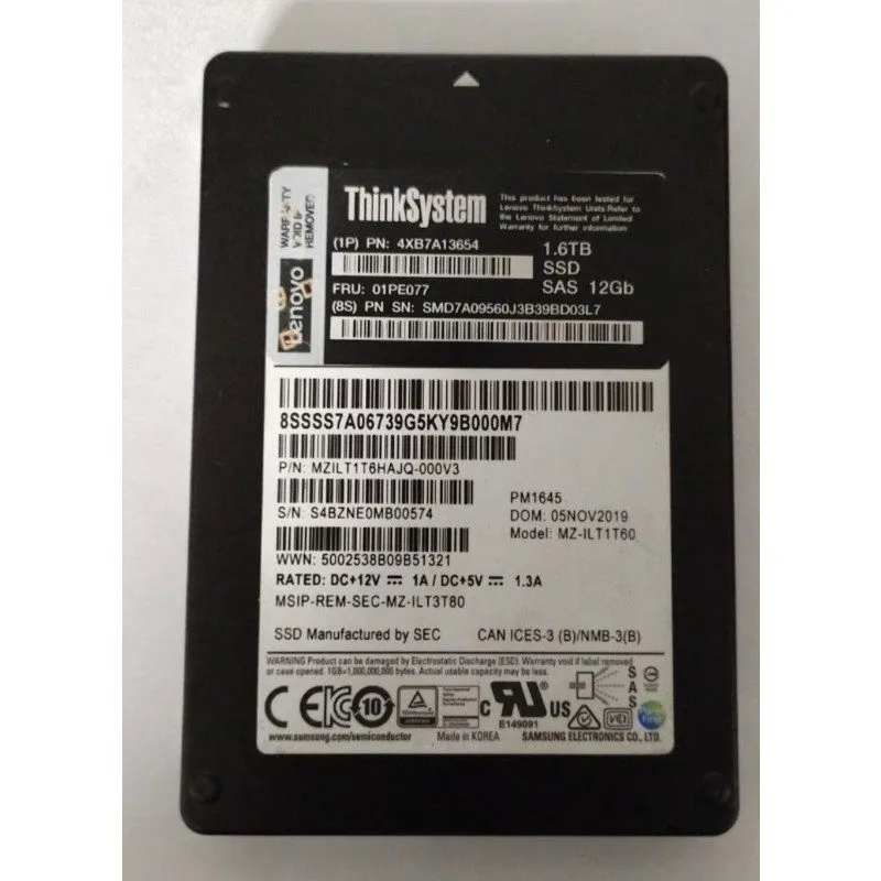 Сервер Lenovo ThinkSystem 4XB7A13654 01PE077 1.6TB 2.5" SAS 12G SR650 Server SSD