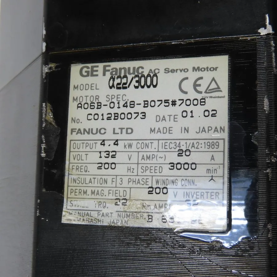 Серводвигатель FANUC AC SERVO MOTOR MODEL A22/3000, A06B-0148-B075#E000 4.4 KW 1