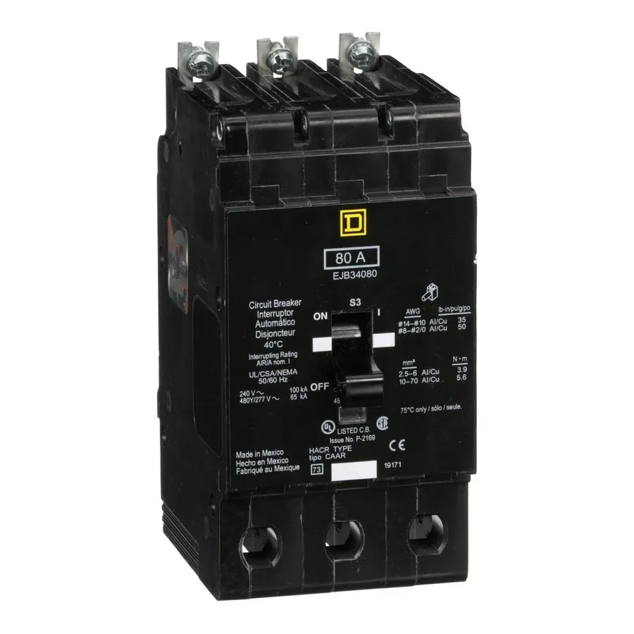 Автоматический выключатель Square D EJB34080 EJB 3P 80A 480V Bolt-On Circuit Bre