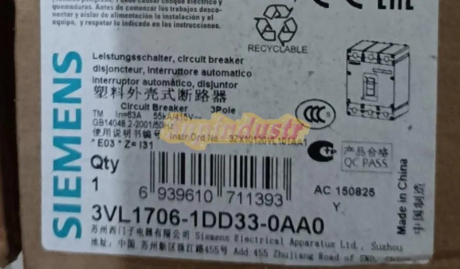 Автоматический выключатель Siemens Circuit Breaker 3VL1706-1DD33-0AA0 VL160X N 6