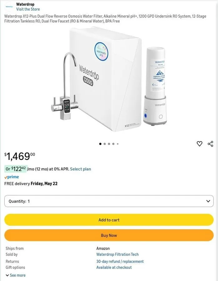 Насос Waterdrop X12-Plus Reverse Osmosis System, 1200 GPD, Dual Flow, Alkaline M — фото лота 1